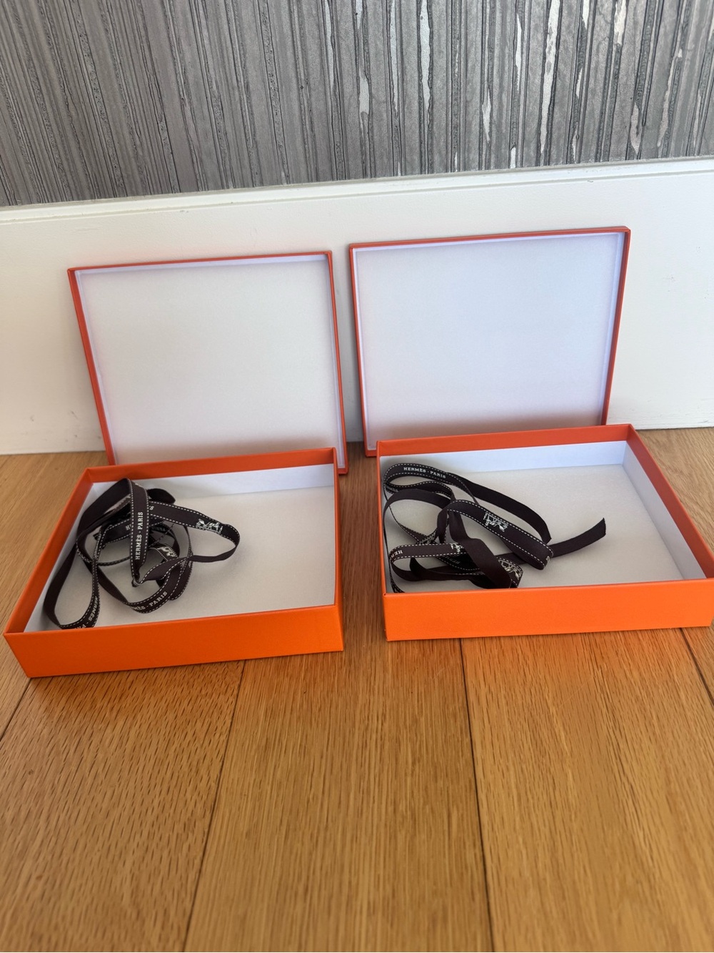 Hermes orange box with ribbons lot of 2